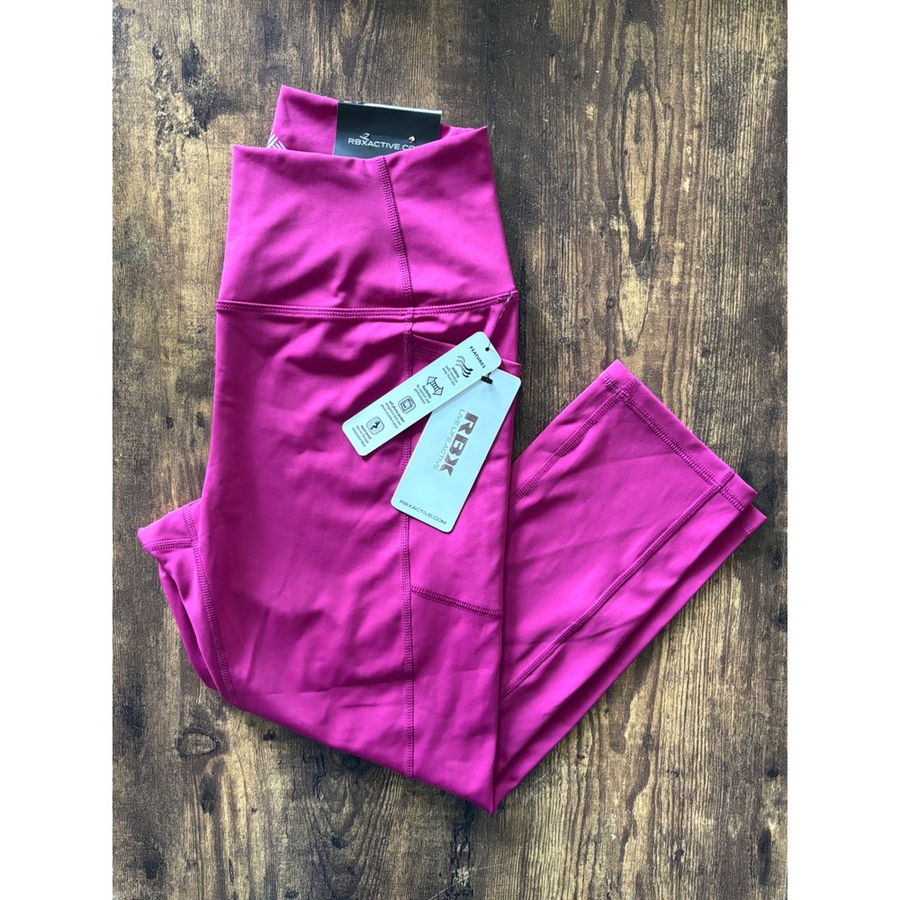RBX Active Tech Flex Compression Cropped Leggings Magenta Pink Pockets Large